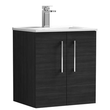 Nuie Arno Wall Hung Charcoal Black Vanity Unit with Basin and D-Shape Handles - 2 Doors
