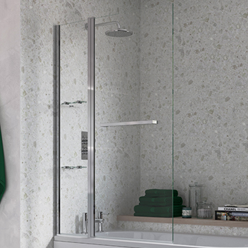 Joseph Miles Two Panel Folding Polished Silver Bath Screen With Towel Rail