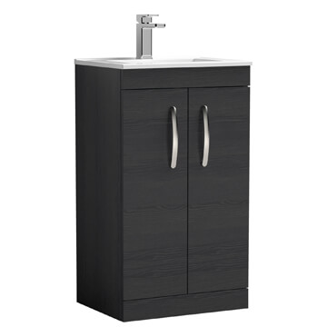 Nuie Athena Floorstanding Charcoal Black Vanity Unit with Basin and Handles - 2 Doors