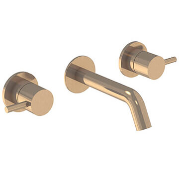 Saneux Cos 3 Hole Wall Mounted Brushed Bronze Basin Mixer Tap - Stick Handles
