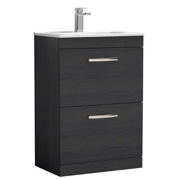 Nuie Athena Floorstanding Charcoal Black Vanity Unit with Basin and Handles - 2 Drawers