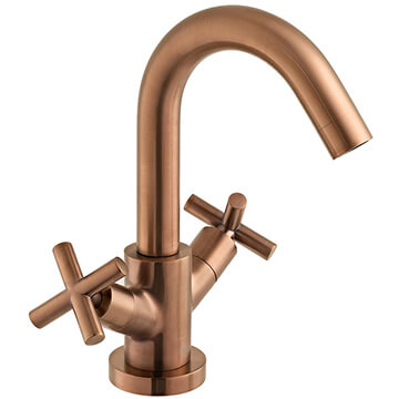 Vado Individual Elements Brushed Bronze Basin Mixer Tap with Swivel Spout - Crosshead Handles