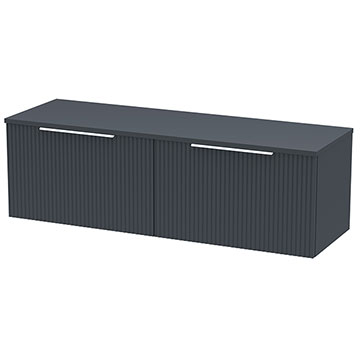 Hudson Reed Fluted Double Basin Soft Black Cabinet with Worktop 1205 x 390mm - 2 Drawers