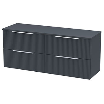 Hudson Reed Fluted Wall Hung Double Basin Soft Black Vanity Unit with Worktop