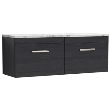 Nuie Athena Wall Hung Double Basin Charcoal Black Countertop Unit with Worktop 