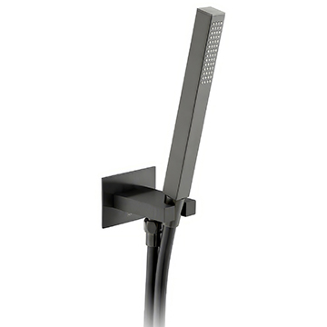 Vado Individual Square Mini Brushed Black Shower Kit with Integrated Outlet and Hose