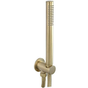 QS Basics VOX Round Slim Brushed Brass Shower Handset Kit with Holder and Hose