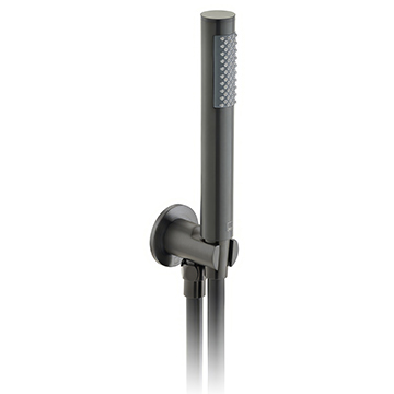 Vado Individual Round Brushed Black Shower Handset with Integrated Wall Outlet and Hose