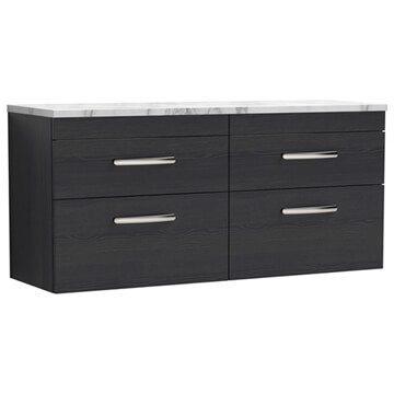 Nuie Athena Wall Hung Double Basin Charcoal Black Countertop Vanity Unit with Worktop