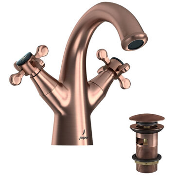 Jaquar Queens Prime Antique Copper Traditional Monobloc Basin Mixer Tap with Waste