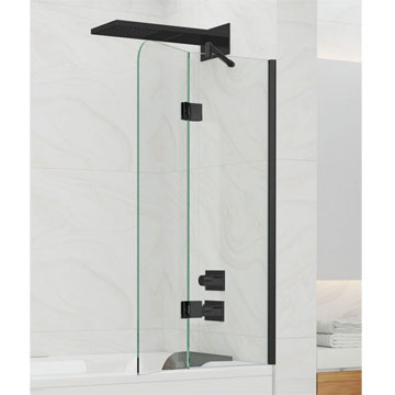 Jaquar Frameless Two Panel Black Bath Screen 800 x 1400mm - Hinged and Pivot Mechanism