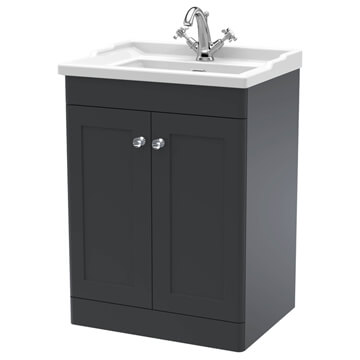 Nuie Classique Floorstanding Traditional Soft Black Unit with Fireclay Basin and Handles