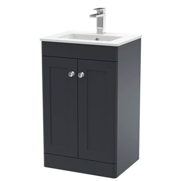 Nuie Classique Floorstanding Soft Black Vanity Unit with Basin and Handles - 2 Doors