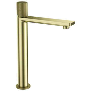Aquaflow Azar Brushed Gold Tall Basin Mixer Tap with Flat Long Spout - Knurled Handle