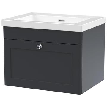 Nuie Classique Traditional Wall Hung Soft Black Vanity with Basin and Handle - 476mm High