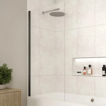 Merlyn MB14 Frameless Fixed Square Bath Screen 800 x 1500mm - Matt Black Profile