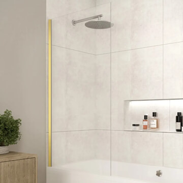Merlyn MB14 Frameless Fixed Square Bath Screen 800 x 1500mm - Brushed Brass Profile