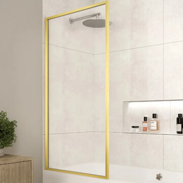 Merlyn Square Framed Fixed Bath Screen 800 x 1500mm - Brushed Brass Profile