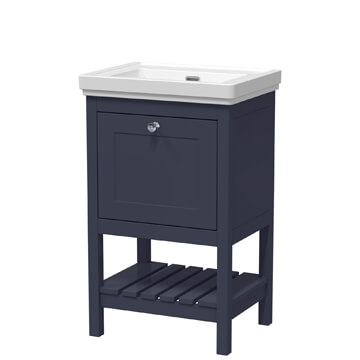 Hudson Reed Bexley Freestanding Open Shelf Indigo Blue Vanity Unit with Basin - 1 Drawer