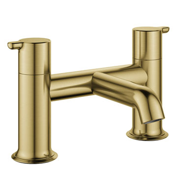 Flova Moonlight Bridge Brushed Brass Bath Mixer Tap - Flat Lever Handles and Spout