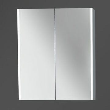 Miller City Wall Hung Thunder Grey Double Sided Mirrored Door Cabinet with Linear Light