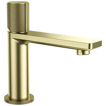 AquaFlow Azar Designer Brushed Gold Basin Mixer Tap with Long Spout and Sprung Waste