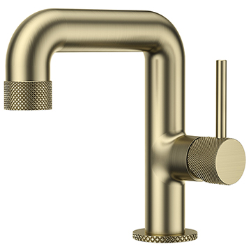 AquaFlow Desio Designer Brushed Brass Basin Mixer Tap with Waste - Knurled Stick Handle
