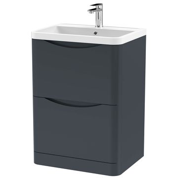 Nuie Lunar Floorstanding Curved Soft Black Vanity Unit with Basin - 2 Drawer