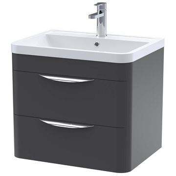 Nuie Parade Wall Mounted Curved Soft-Black Vanity Unit with Basin and Handles - 2 Drawer