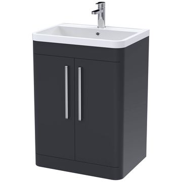 Nuie Parade Soft Black Freestanding Cabinet with Basin 600 x 840mm - 2 Doors