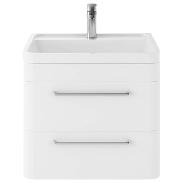 Hudson Reed Solar Wall Hung Pure White Vanity Unit with Basin and Handle - Two Drawer