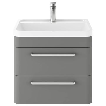Hudson Reed Solar Wall Hung Cool Grey Vanity Unit with Basin and Handle - Two Drawer