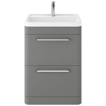 Hudson Reed Solar Cool Grey Floorstanding Curved Vanity with Basin - 2 Drawer