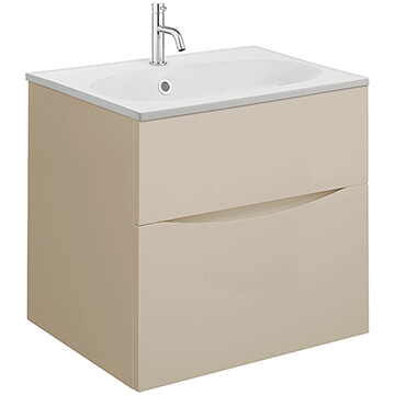 Crosswater Glide-II Wall Mounted Warm Stone Vanity Unit - Handle-Less - Two Drawer