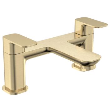 Tavistock Haze Brushed Brass Bridge Bath Mixer Tap - Flat Handles and Spout - Deck Mounted