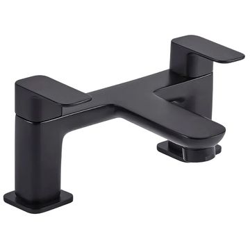 Tavistock Haze Black Bridge Bath Mixer Tap - Flat Handles and Spout - Deck Mounted