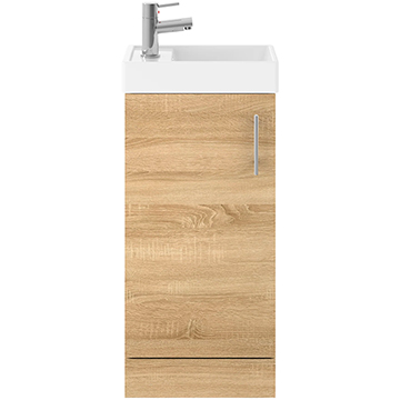 Nuie Vault Floorstanding Cloakroom Vanity Unit with Handle - 1 Door - Ex-Display Light Oak