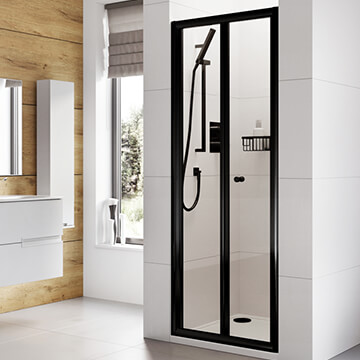 Roman Haven6 Matt Black Framed Bifold Shower Door - Clear Glass - Reversible