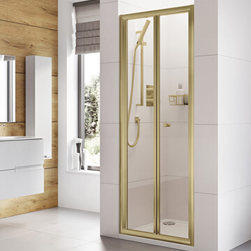 Roman Haven6 Brushed Brass Framed Bifold Shower Door - Clear Glass - Reversible
