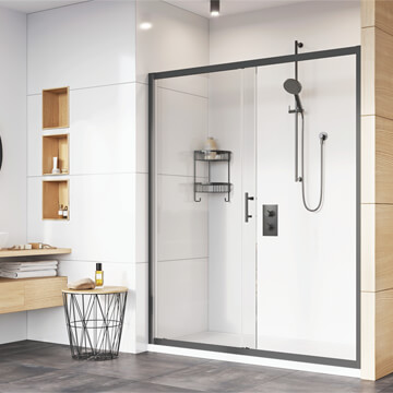 Roman Innov8 Matt Black Framed Slider Shower Door - Clear Glass - Reversible