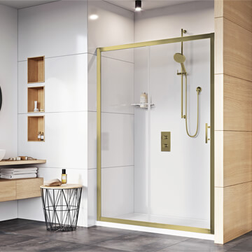 Roman Innov8 Brushed Brass Framed Slider Shower Door - Clear Glass - Reversible