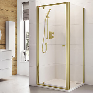 Roman Haven6 Brushed Brass Pivot Shower Door with Magnetic Seals - Reversible