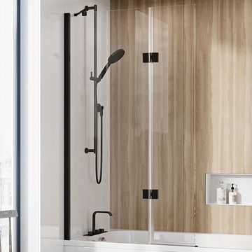 Roman Innov8 Frameless Outward Folding Hinged Bath Screen - Matt Black - 910 x 1500mm