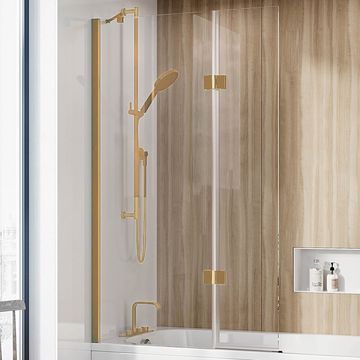 Roman Innov8 Frameless Outward Folding Hinged Bath Screen - Brushed Brass - 910 x 1500mm