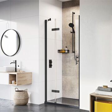 Roman Innov8 Matt Black Hinged Door with In-line Panel - Reversible - Alcove Fitting