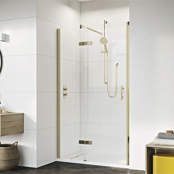 Roman Innov8 Brushed Brass Hinged Door with In-line Panel - Reversible - Alcove Fitting