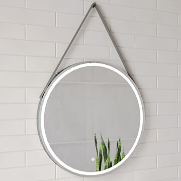 QS Basics Solana Round Borderlit LED Mirror with Demister Pad - Silver Aluminium Frame