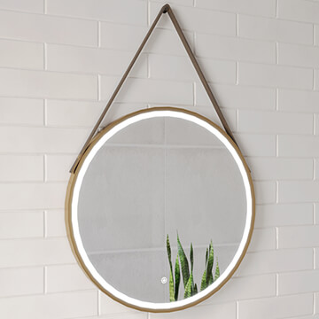 QS Basics Solana Round Borderlit LED Mirror with Demister Pad - Brushed Brass Aluminium Frame
