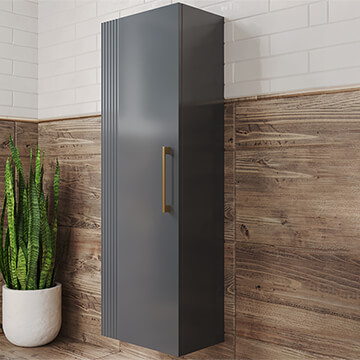 QS Basics Glam Wall Hung Soft Black Tall Bathroom Cabinet 400 x 1200mm - Single Door