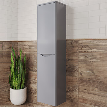QS Basics Eclipse Wall Hung Satin Grey Tall Bathroom Unit 356 x 1392mm - Two Door